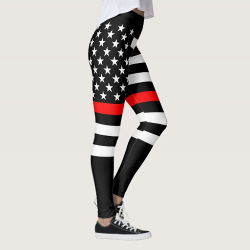 Thin Red Line American Flag graphic on Leggings