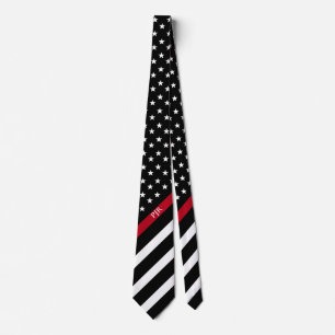 Thin Red Line American Flag Monogram Firefighter Neck Tie