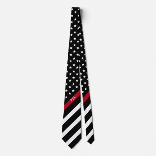 Thin Red Line American Flag Monogram Firefighter Neck Tie