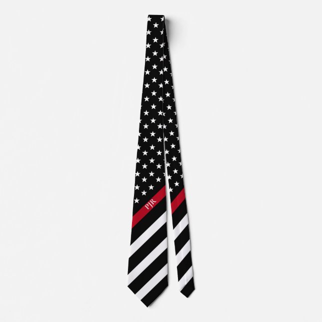 Thin Red Line American Flag Monogram Firefighter Neck Tie (Front)