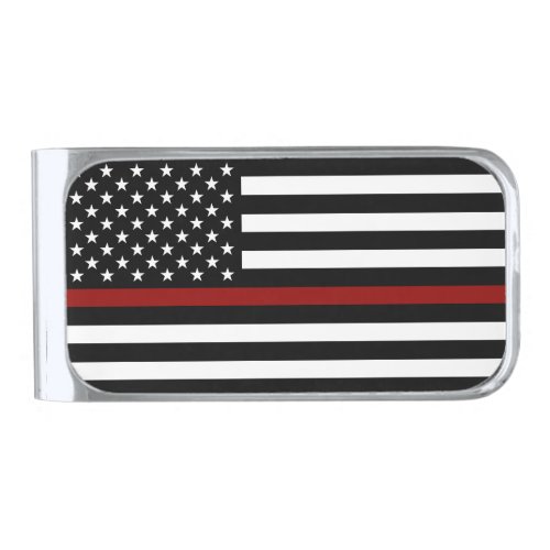 Thin Red Line American Flag Silver Finish Money Clip