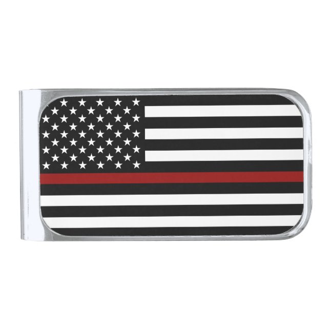 Thin Red Line American Flag Silver Finish Money Clip (Front)
