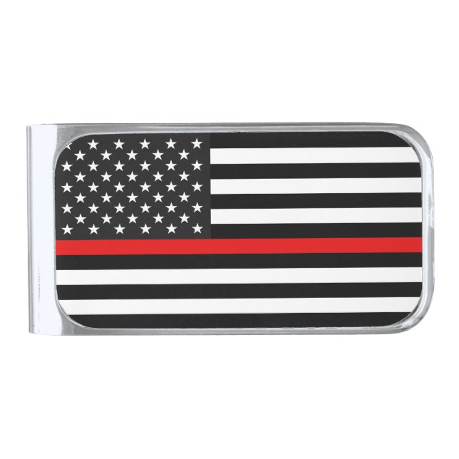 Thin Red Line American Flag Silver Finish Money Clip (Front)