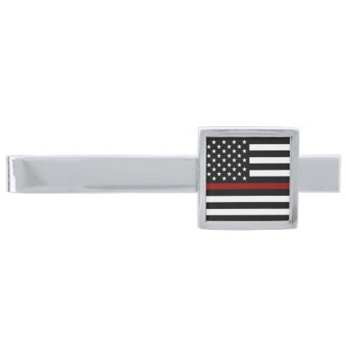 Thin Red Line American Flag Silver Finish Tie Bar