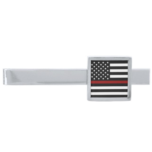 Thin Red Line American Flag Silver Finish Tie Bar (Front)