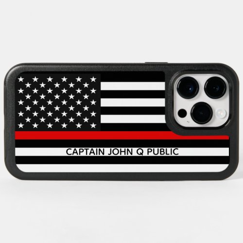 Thin Red Line American Flag w Name OtterBox iPhone 14 Pro Max Case