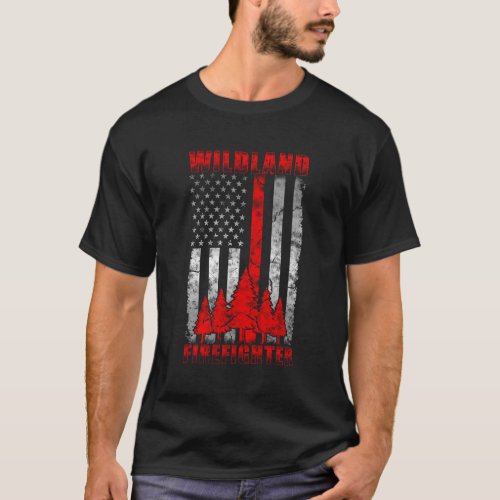 Thin Red Line American Flag Wildland Firefighter T_Shirt