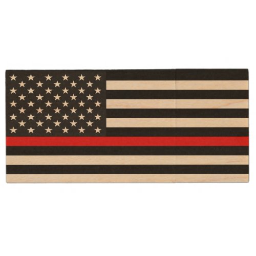 Thin Red Line American Flag Wood Flash Drive