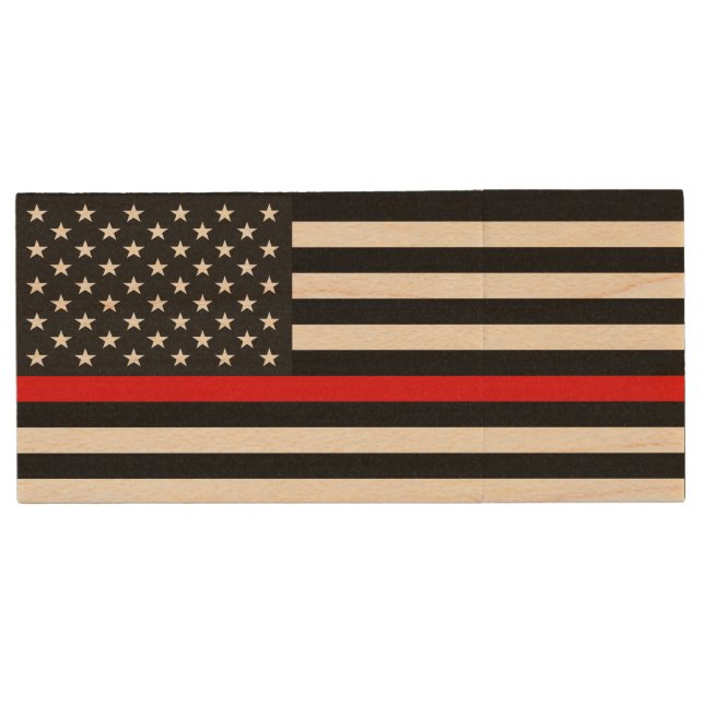 Thin Red Line American Flag Wood Flash Drive (Front)