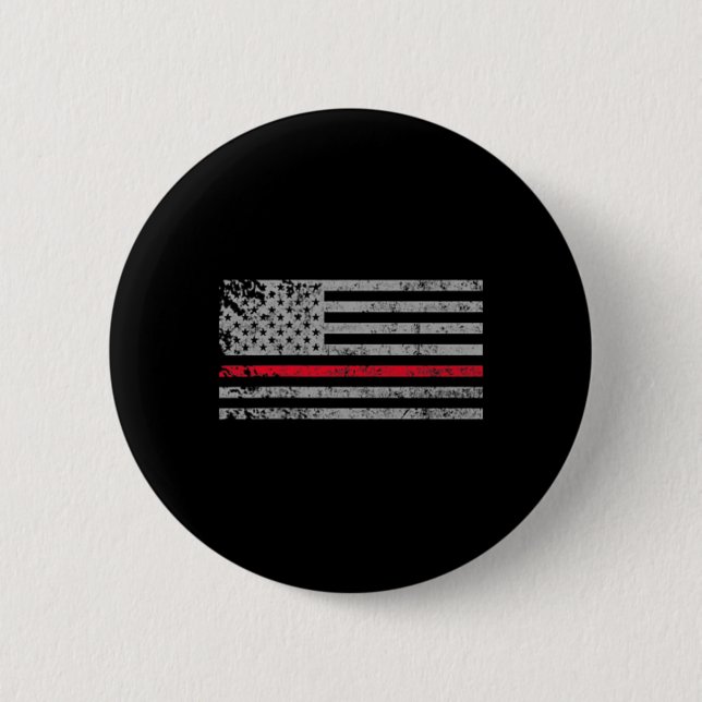 Thin Red Line American Usa Flag Fireman Support Fi Button (Front)