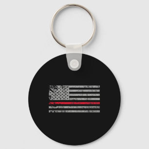 Thin Red Line American Usa Flag Fireman Support Fi Keychain