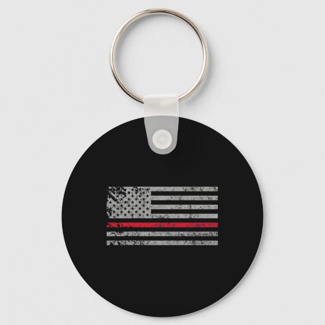 Thin Red Line American Usa Flag Fireman Support Fi Keychain (Front)