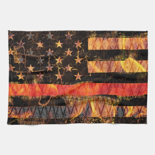 Thin Red Line and Flames Kitchen Towel