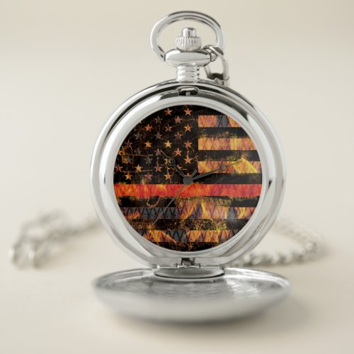 Thin Red Line and Flames Pocket Watch