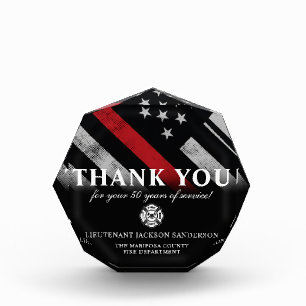Thin Red Line Anniversary Firefighter Retirement Acrylic Award