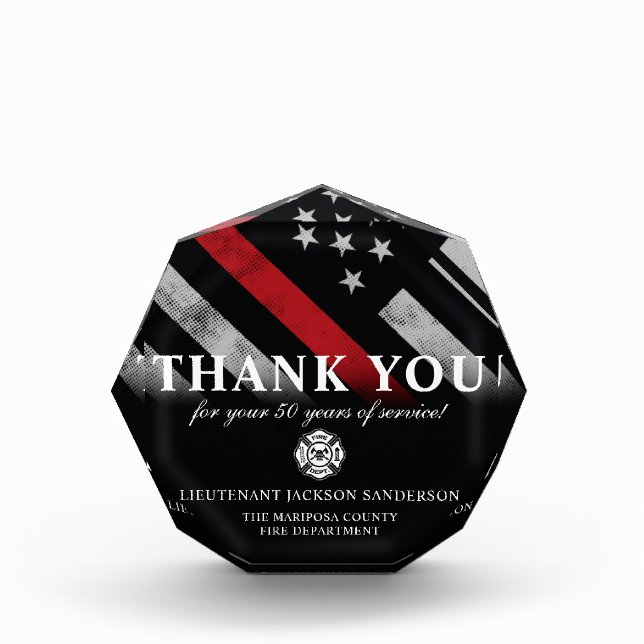 Thin Red Line Anniversary Firefighter Retirement Acrylic Award (Front)