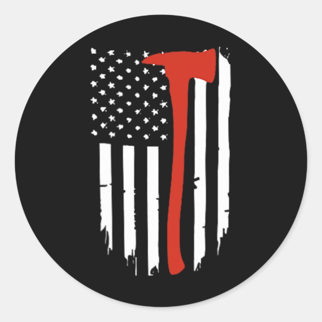 Thin Red Line Axe American Flag Patriot Firefighte Classic Round Sticker (Front)