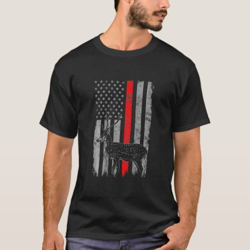 Thin red line axis deer hunting flag T_Shirt
