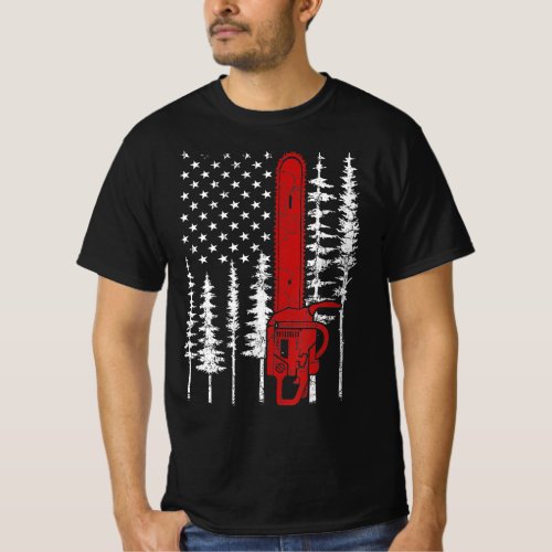 Thin Red Line Chainsaw Wood Fireman Firefighter T_Shirt