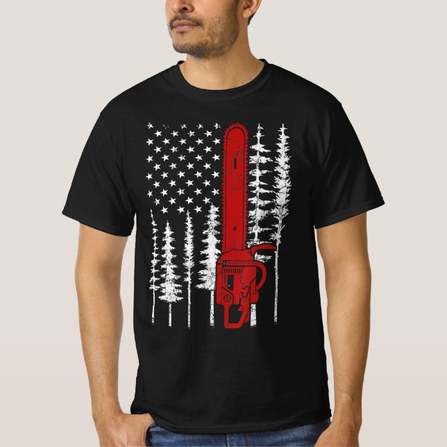 Thin Red Line Chainsaw Wood Fireman Firefighter T-Shirt (Front)