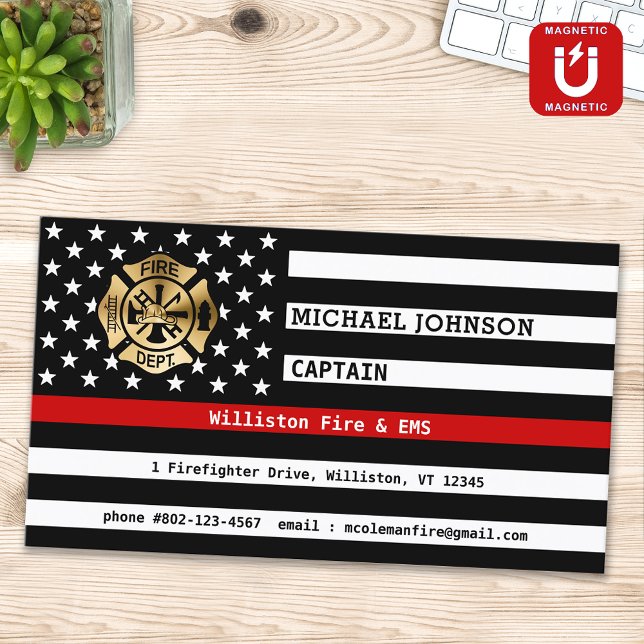 Thin Red Line Custom Fireman Fire Department Logo Business Card Magnet (Creator Uploaded)