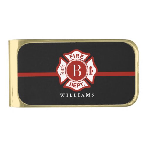 Thin Red Line Custom Monogram Maltese Cross Gold Finish Money Clip