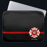 Thin Red Line Custom Monogram Maltese Cross Laptop Sleeve<br><div class="desc">A big red line fire rescue themed laptop case. It features a Maltese cross at the center for your monogram of your first or last name or that of your gift recipient. Underneath the Maltese cross is a spot for the person's name or last name. An awesome customized gift for...</div>