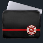 Thin Red Line Custom Monogram Maltese Cross Laptop Sleeve<br><div class="desc">A big red line fire rescue themed laptop case. It features a Maltese cross at the center for your monogram of your first or last name or that of your gift recipient. Underneath the Maltese cross is a spot for the person's name or last name. An awesome customized gift for...</div>