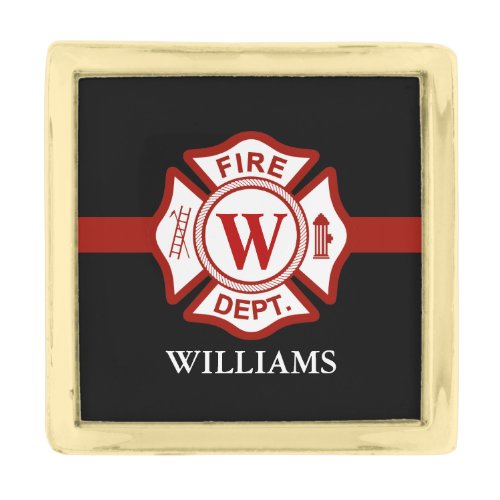 Thin Red Line Custom Name Fire Rescue Serviceman Gold Finish Lapel Pin