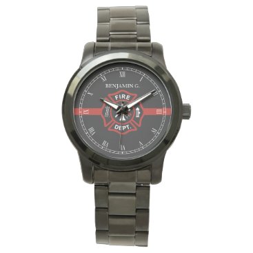 Thin Red Line Custom Name Fire Rescue Serviceman Watch