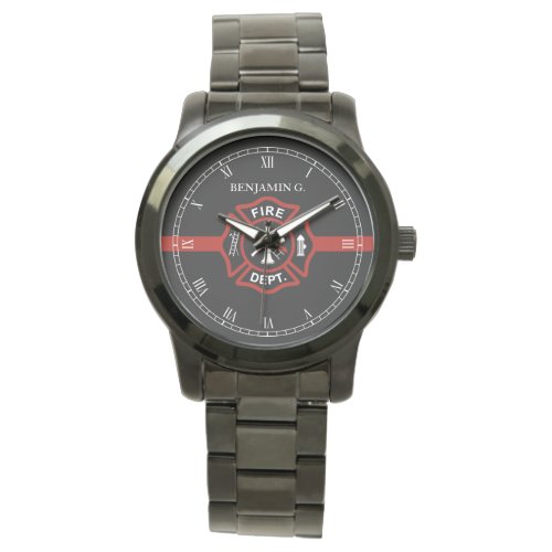 Thin Red Line Custom Name Fire Rescue Serviceman Watches