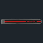 Thin Red Line Custom Name Stripe Firefighter Gunmetal Finish Tie Clip<br><div class="desc">A black tie bar featuring a bold red line through the center symbolizing fire rescue.  A great gift for a current professional firefighter,  fire rescue volunteer or retiree.</div>