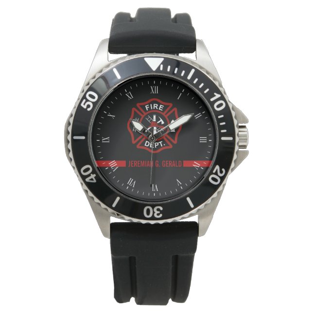 Thin Red Line Custom Name Stripe Firefighter Watch (Front)