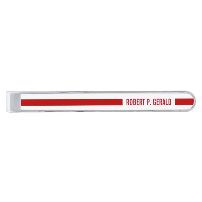 Thin Red Line Custom Name Stripe Firefighter WHT Silver Finish Tie Bar (Front)