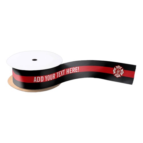 Thin Red Line Custom Text Fire Rescue Satin Ribbon