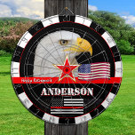 Thin Red Line darts, American Flag, fireman / USA Dart Board<br><div class="desc">Personalised Dartboard featuring custom "name   message" with Eagle and Thin Red Line American Flag (USA) - firefighters / fire service personnel themed - love my country,  fathers day,  retirement,  awards / patriots</div>