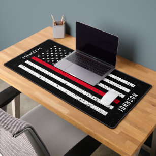 Thin Red Line Distressed American Flag Firefighter Desk Mat