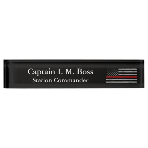 Thin Red Line _ Distressed Tattered Flag Nameplate