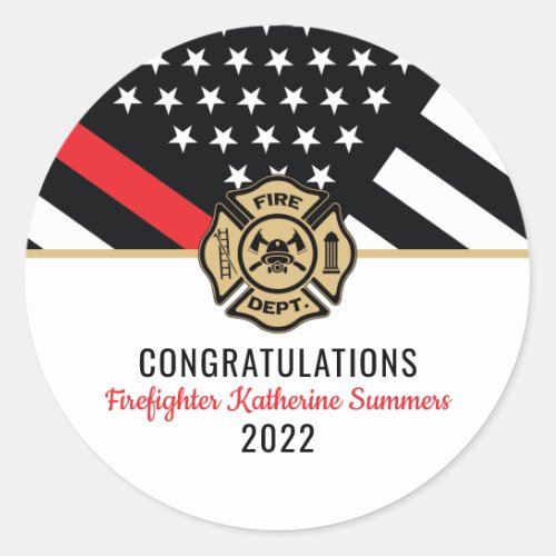 Thin Red Line Fire Academy Firefighter Graduation Classic Round Sticker