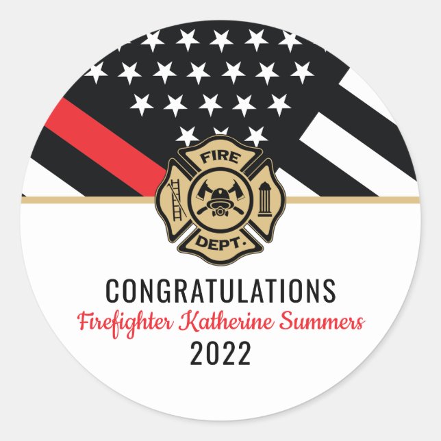 Thin Red Line Fire Academy Firefighter Graduation Classic Round Sticker (Front)