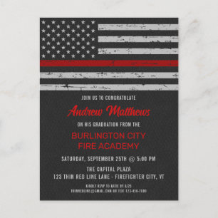 Thin Red Line Fire Academy Firefighter Graduation  Invitation Postcard
