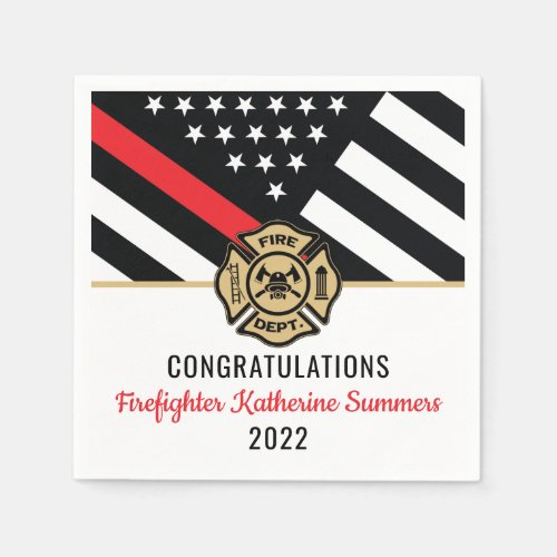 Thin Red Line Fire Academy Firefighter Graduation Napkins