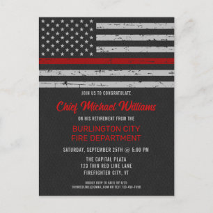 Thin Red Line Fire Academy Firefighter Retirement Invitation Postcard