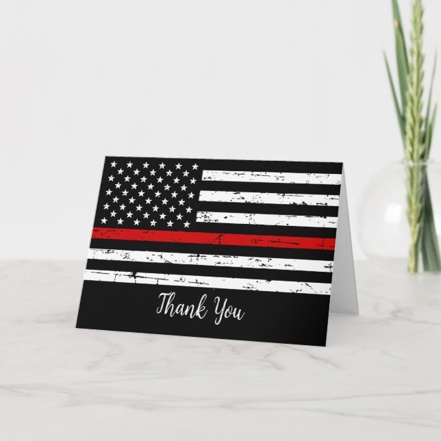 Thin Red Line Fire Departmen Firefighter Thank You Card (Front)