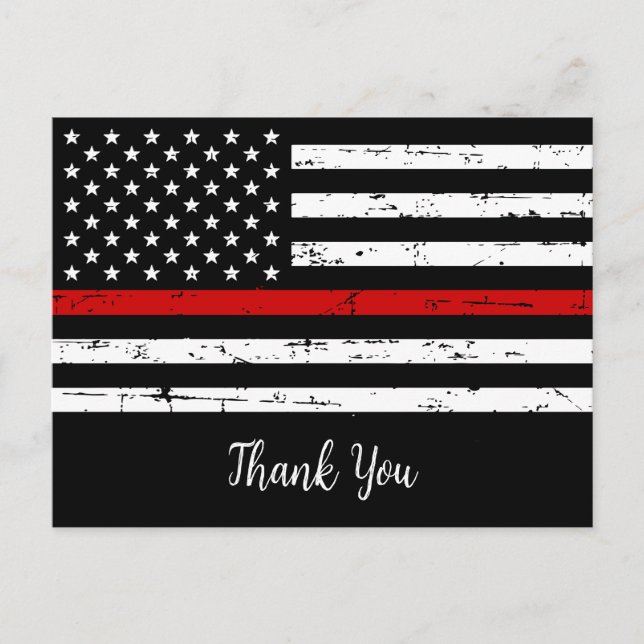 Thin Red Line Fire Departmen Firefighter Thank You Postcard (Front)