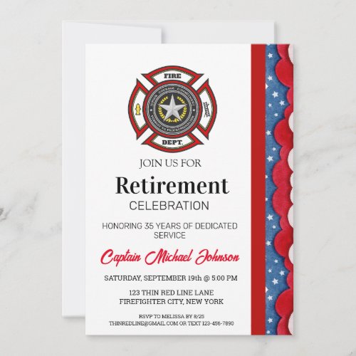 Thin Red Line Fire Department Retirement  Invitation