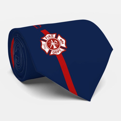 Thin Red Line Fire Rescue Custom Initials Navy Neck Tie