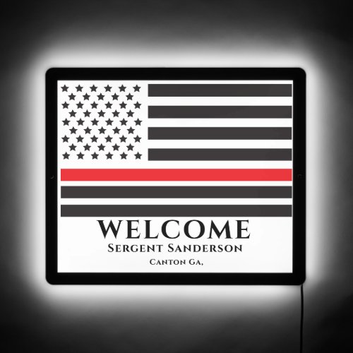 Thin Red Line Firefighter American Flag  LED Sign