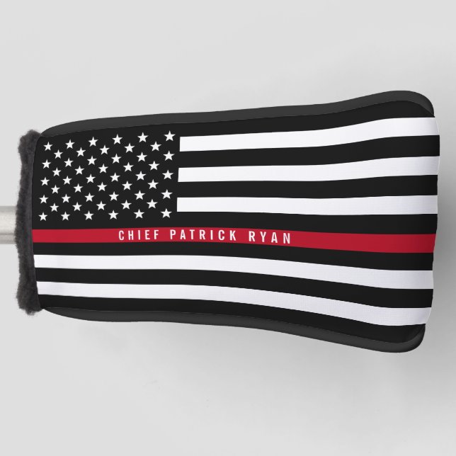 Thin Red Line Firefighter American Flag Monogram Golf Head Cover (Front)