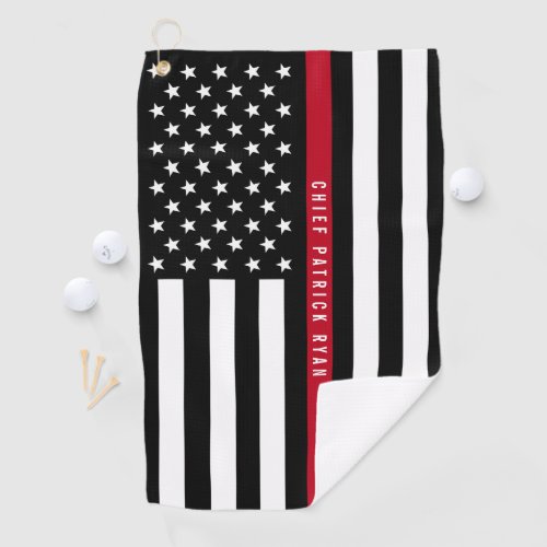 Thin Red Line Firefighter American Flag Monogram Golf Towel